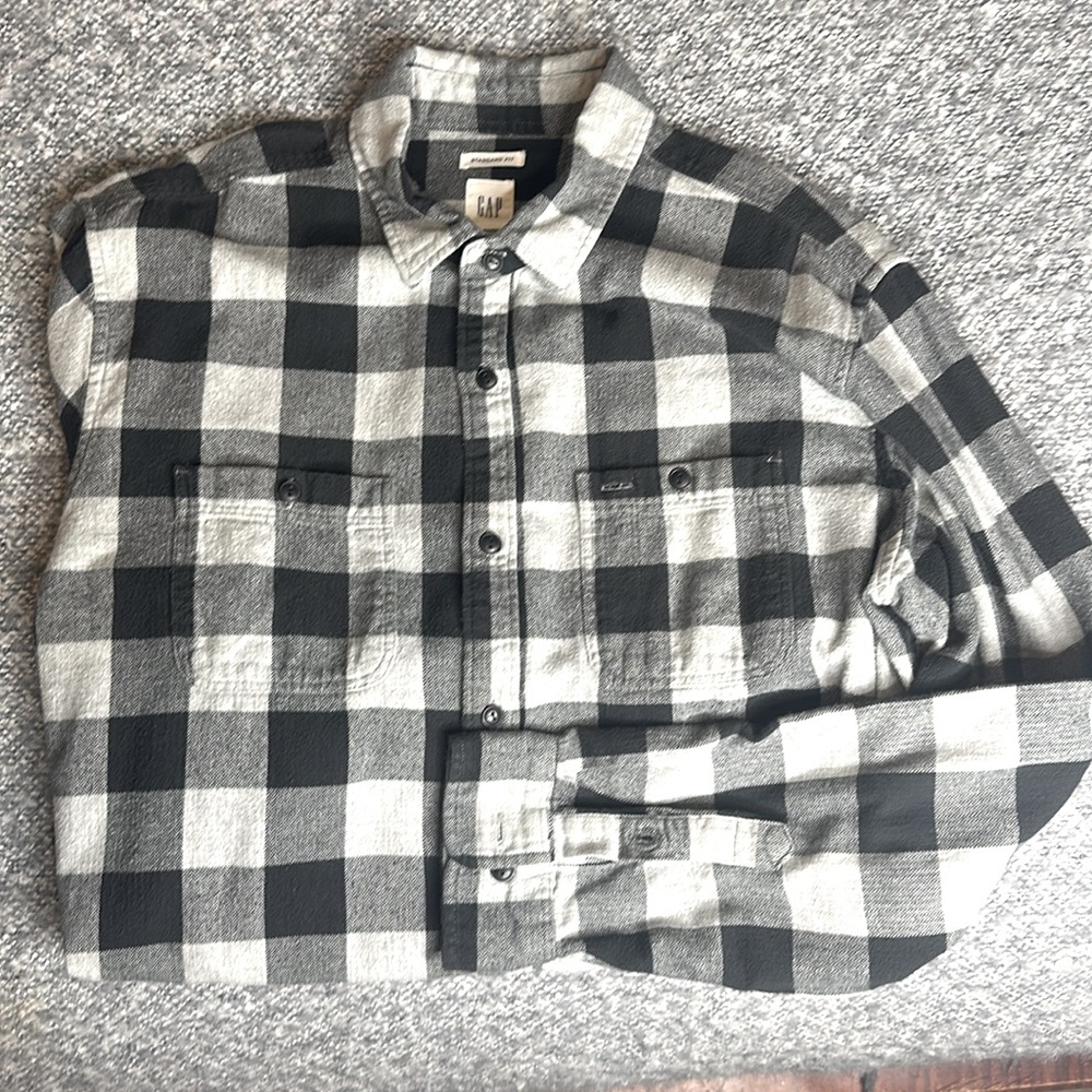 Gap Gray X-Large Plaid Midweight Flannel Button Down Long Sleeve Shirt